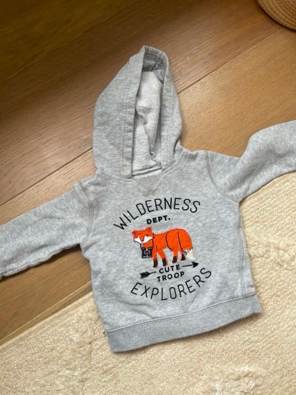 Gray Hooded Kids Sweatshirt with Orange Fox Graphic